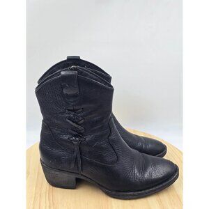 BORN Karin Black Leather Ankle Booties Womens  #W32412---US sz 7.5